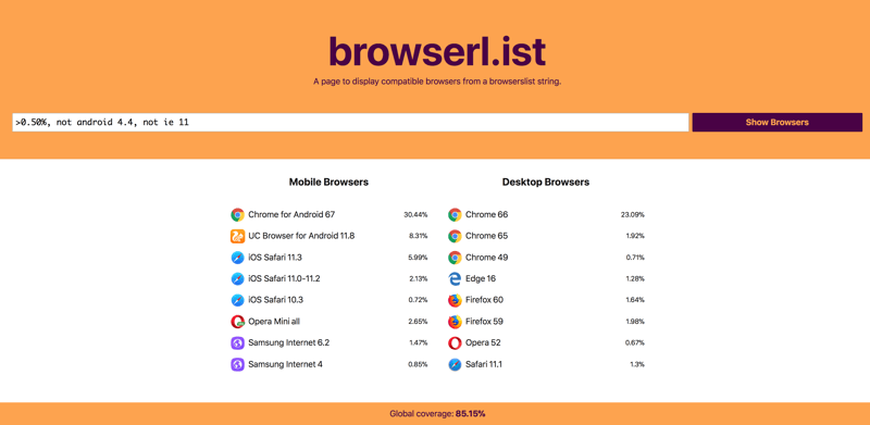 browserlist yüzdeli ve kullanılmayan tarayıcı çıkar