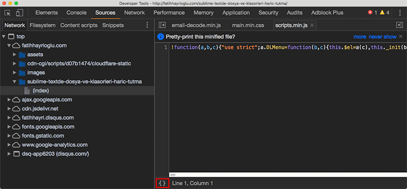 dev tools minfied