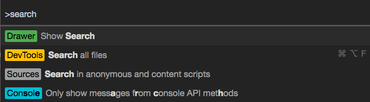 dev tools komut paleti