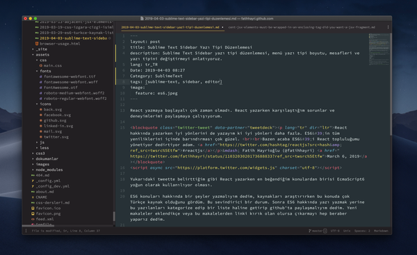 Sublime Text Sidebar Yazı Tipi Düzenlemesi